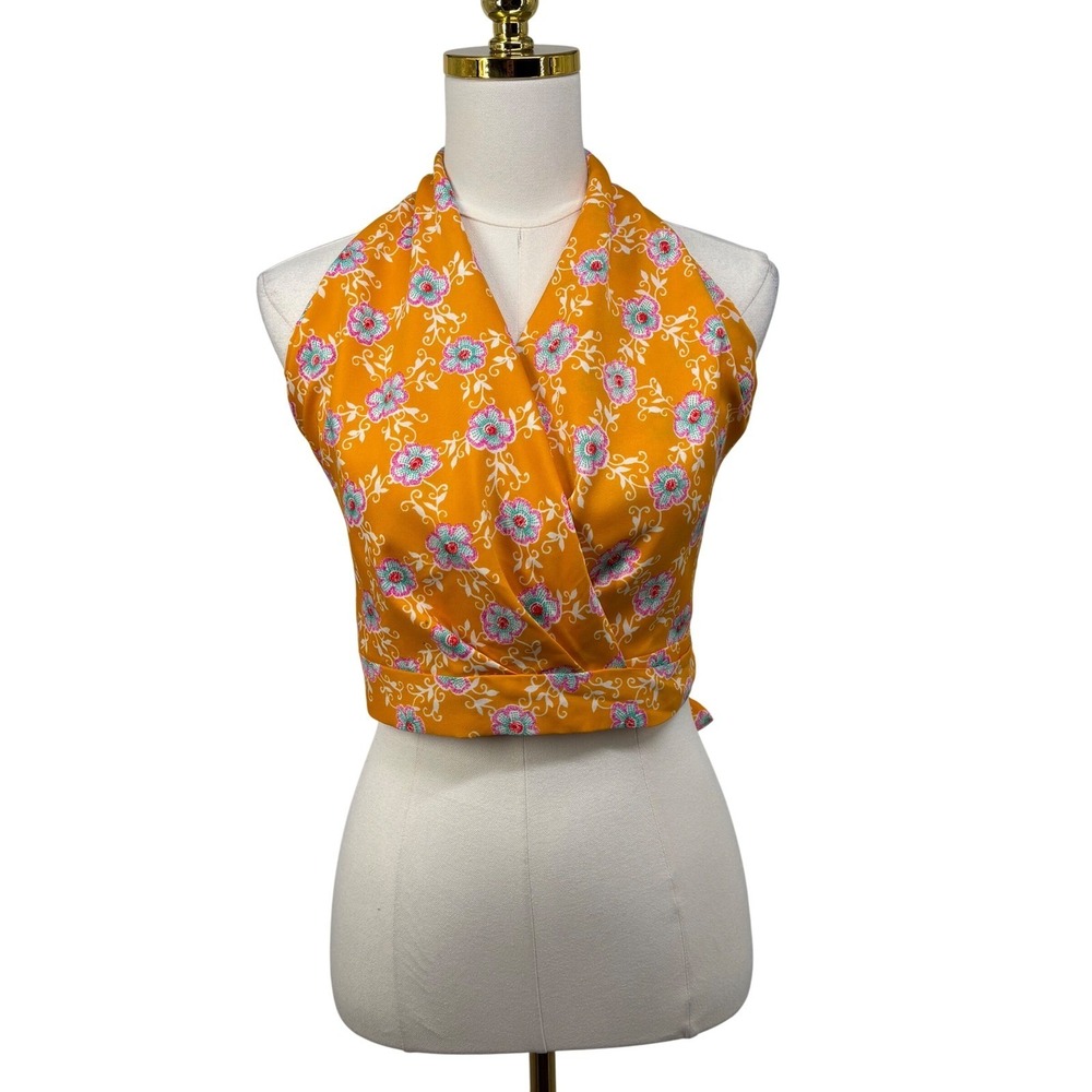 Vintage Youth Guild 70s Floral Halter Wrap Top Size 9 Scarf Print Hippie Union